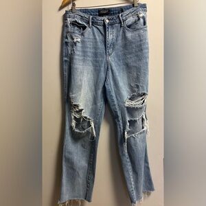 Judy Blue 90” straight Leg Blue Jeans with Distressed Details
